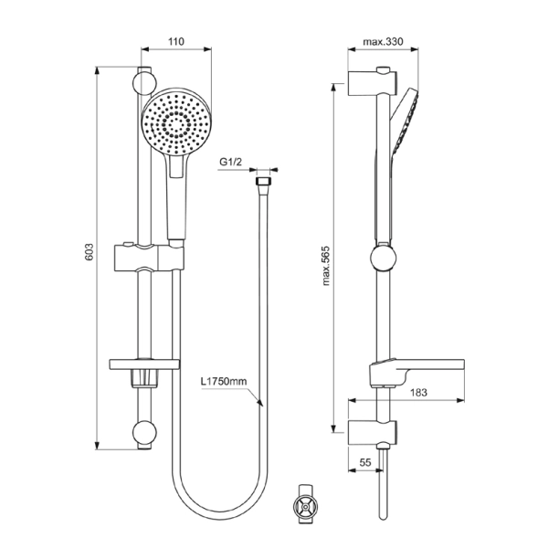 Ideal Standard Idealrain EVO Round B2620AA Βέργα Ντους 60 cm με αξεσουάρ, χρωμέ