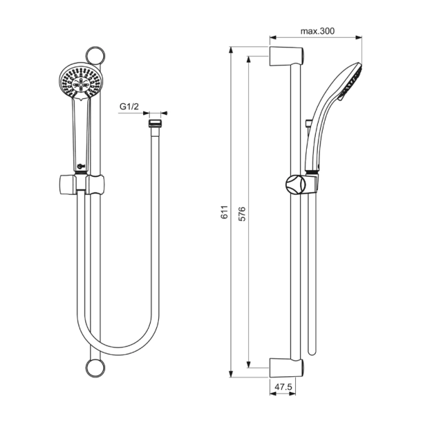 Ideal Standard Idealstream B1489AA Βέργα Ντους 60 cm με αξεσουάρ, χρωμέ