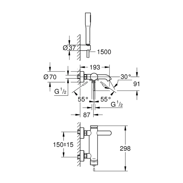 Grohe Essence 33628001 Μπαταρία Λουτρού Πλήρης με Αξεσουάρ, χρωμέ