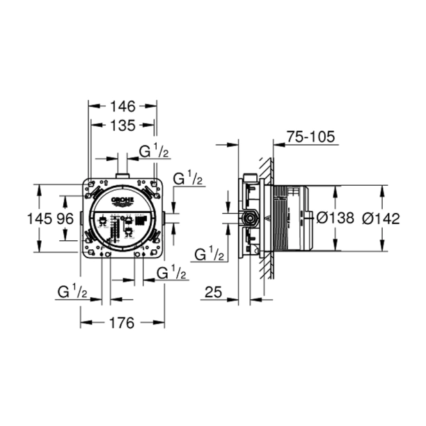 Grohe Rapido Smartbox 35600000 Εσωτερικός Μηχανισμός Εντοιχιζόμενης Μπαταρίας Λουτρού