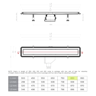 Confluo Premium Line Γραμμικό Κανάλι Ντουζιέρας 85cm, Inox