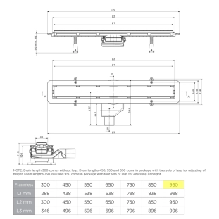 Confluo Frameless Line Γραμμικό Κανάλι Ντουζιέρας 95cm, Inox