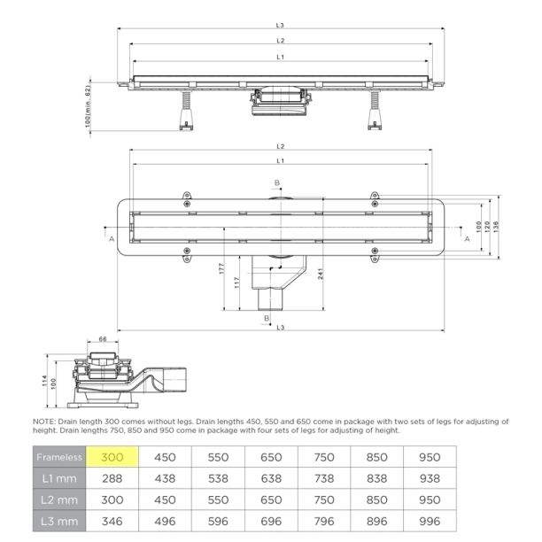 Confluo Frameless Line Γραμμικό Κανάλι Ντουζιέρας 30cm, Inox