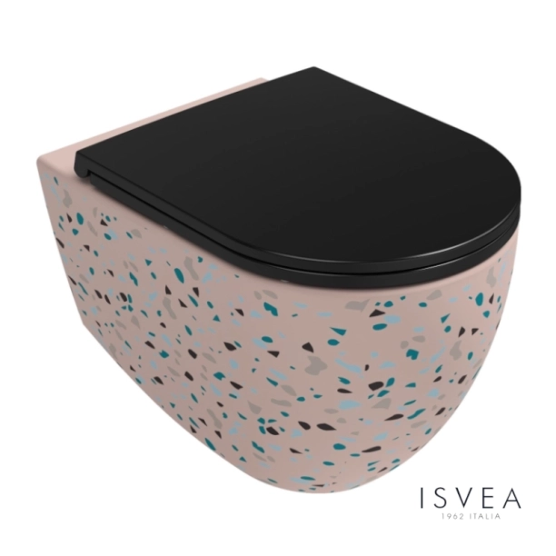 Λεκάνη κρεμαστή Infinity terazzo salmon rimless με κάθισμα soft closing