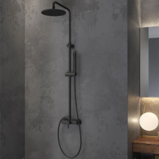 Στήλη ντους με μπαταρία Artemis μαύρη ματ πλήρης με τηλέφωνο και βροχή