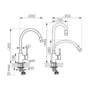 Μπαταρία Κουζίνας Ferro Zumba brushed gold με εύκαμπτο μαύρο ρουξούνι 2