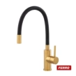 Μπαταρία Κουζίνας Ferro Zumba brushed gold με εύκαμπτο μαύρο ρουξούνι
