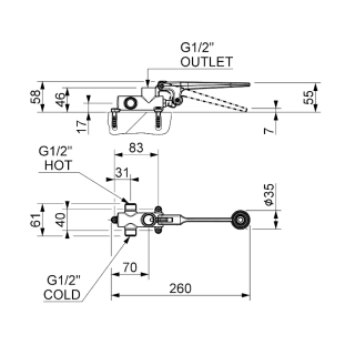 Ποδοβαλβίδα Τοίχου/Δαπέδου Κρύο/Ζεστό 1 Πεντάλ MCM 9011 2
