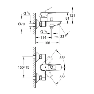 Μπαταρία λουτρού Grohe Bauloop κορμός 2