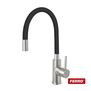 Μπαταρία Κουζίνας Ferro Zumba inox βάση με εύκαμπτο μαύρο ρουξούνι