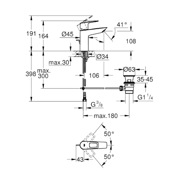 Μπαταρία νιπτήρος Grohe Bauloop medium size με Α.Β,