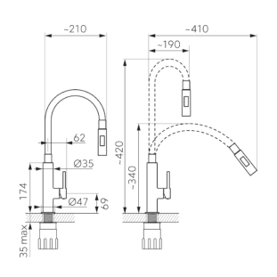 Μπαταρία Κουζίνας Ferro Zumba Slim 2 λειτουργιών χρωμέ με εύκαμπτο μαύρο ρουξούνι 2