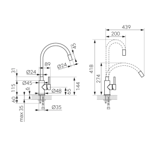 Μπαταρία Κουζίνας Ferro Zumba total black με εύκαμπτο μαύρο ρουξούνι 2