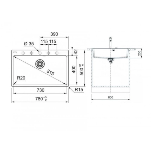 Franke Centro 2.0 610 Γρανιτένιος Νεροχύτης Ένθετος 78x50 cm, Polar white