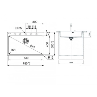 Franke Centro 2.0 610 Γρανιτένιος Νεροχύτης Ένθετος 78x50 cm, Polar white 2