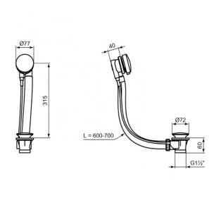 Βαλβδίδα μπανιέρας μαύρη ματ 70mm Ideal Standard 2