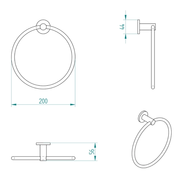 Κρίκος Πετσέτας Verdi Omicron Μαύρο Ματ - 3020305