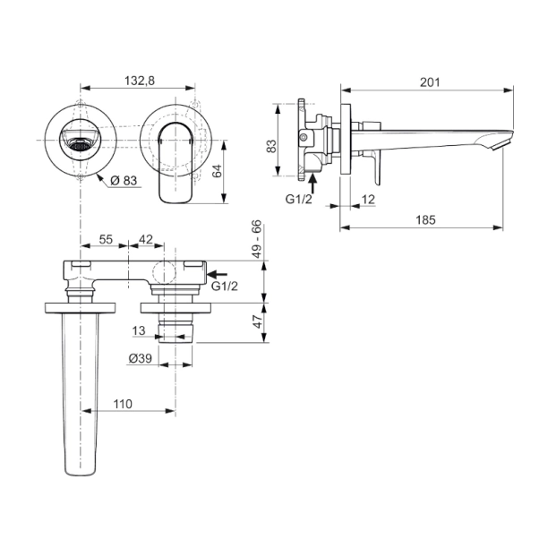 Ideal Standard Connect Air A7029AA Εξωτερικά Μέρη Εντοιχιζόμενης Μπαταρίας Νιπτήρος, χρωμέ