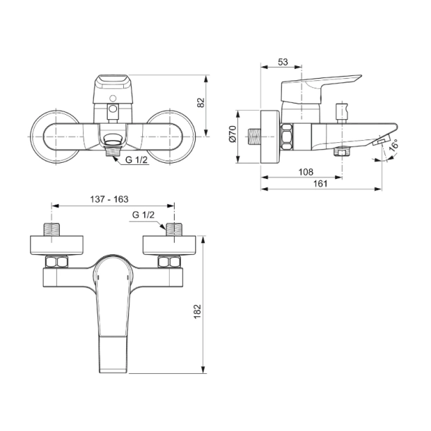 Ideal Standard Tesi A6583AA Μπαταρία Λουτρού - Κορμός , Χρωμέ