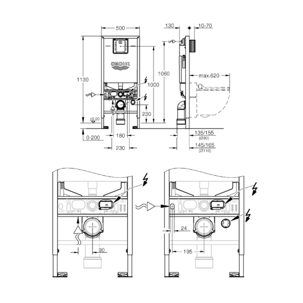 Καζανακι Grohe Rapid SLX Εντοιχισμού 12cm Γυψοσανίδας
