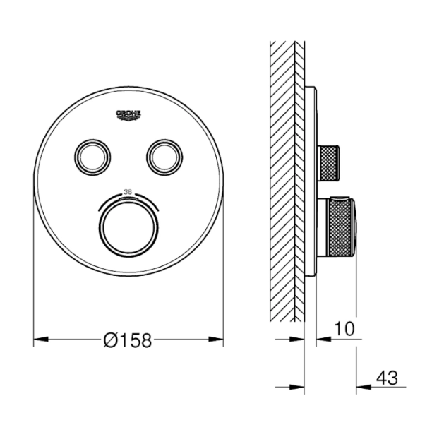 Grohe Grohtherm Smartcontrol 29119000 Εξωτερικά Μέρη Εντοιχιζόμενης Θερμοστατικής Μπαταρίας Λουτρού, Χρωμέ