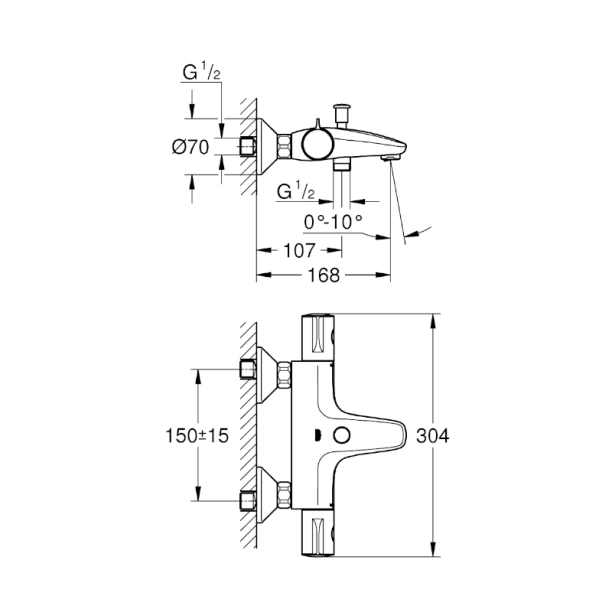 Grohe Grohtherm 800 34576000 Θερμοστατική Μπαταρία Λουτρού - Κορμός, Χρωμέ