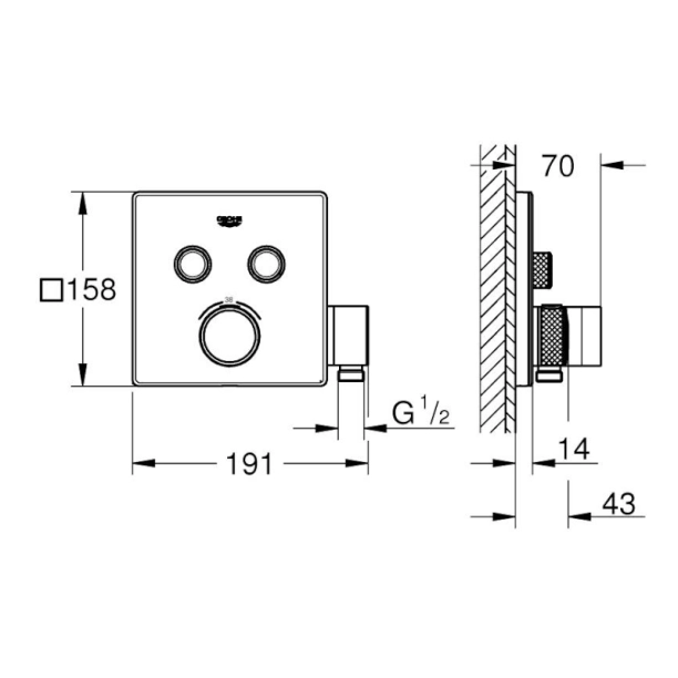 Grohe Grohtherm Smartcontrol 29125000 Εξωτερικά Μέρη Εντοιχιζόμενης Θερμοστατικής Μπαταρίας Λουτρού, Χρωμέ