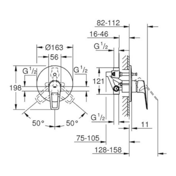 Grohe Bauloop 29081001 Πλήρες Σύστημα Εντοιχιζόμενης Μπαταρίας Λουτρού, χρωμέ