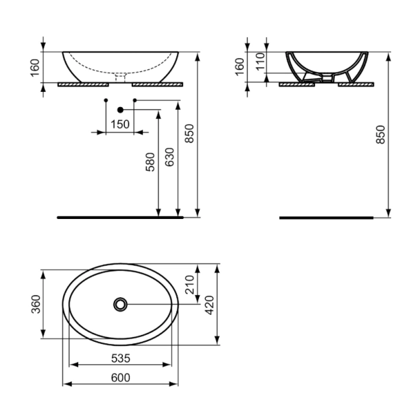 Ideal Standard Strada K078401 Νιπτήρας Πορσελάνης 60x42 cm