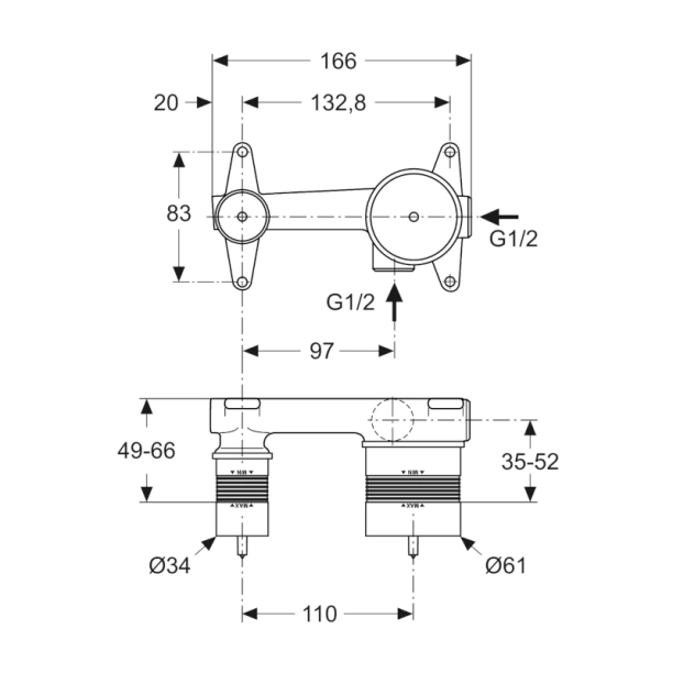Ideal Standard A5948NU Εσωτερικός Μηχανισμός Εντοιχιζόμενης Μπαταρίας Νιπτήρος