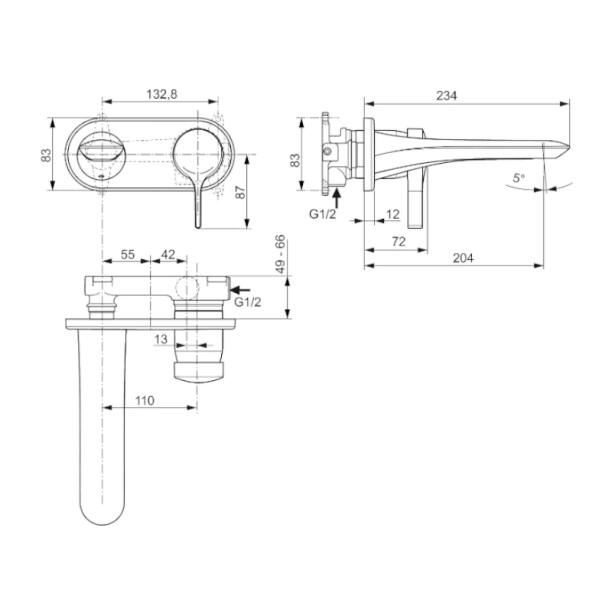 Ideal Standard Melange A5591AA Εξωτερικά Μέρη Εντοιχιζόμενης Μπαταρίας Νιπτήρος, Χρωμέ