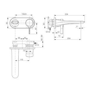 Ideal Standard Melange A5591AA Εξωτερικά Μέρη Εντοιχιζόμενης Μπαταρίας Νιπτήρος, Χρωμέ 2