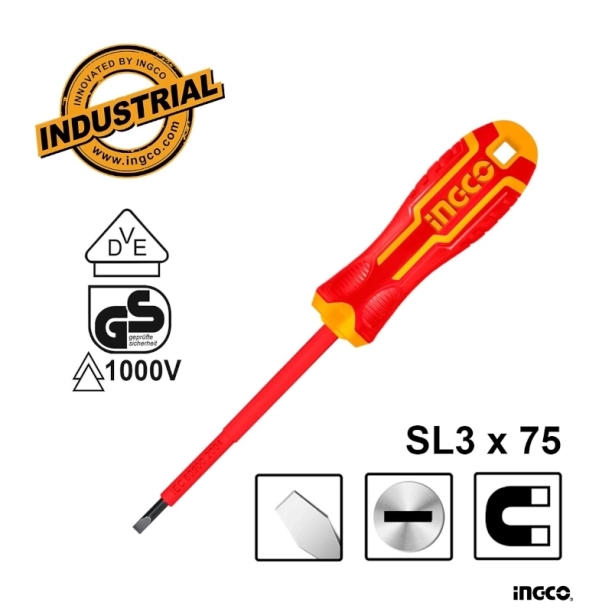 Ingco Κατσαβίδι Ηλεκτρολόγου VDE Ίσιο SL3x75mm