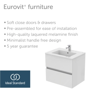 Ideal Standard Eurovit+/Tempo 60 Σετ Έπιπλο Μπάνιου με Νιπτήρα, White Gloss