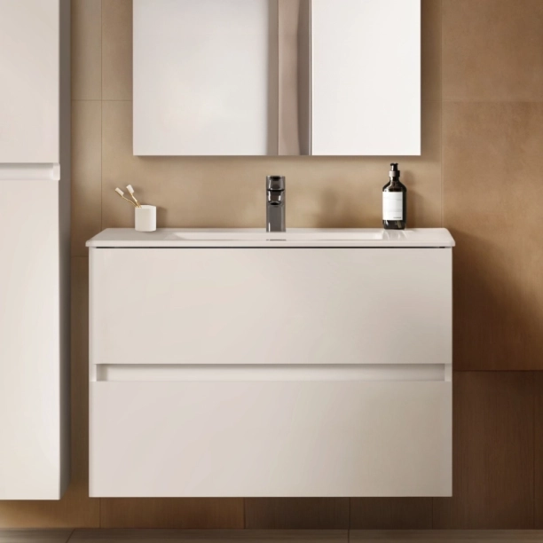 Ideal Standard Eurovit+/Tempo 80 Σετ Έπιπλο Μπάνιου με Νιπτήρα, White Gloss