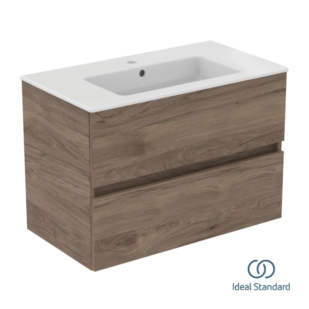 Ideal Standard Eurovit+/Tempo 80 Σετ Έπιπλο Μπάνιου με Νιπτήρα, Flint Hickory