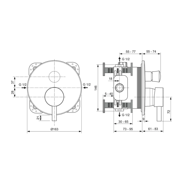 Ideal Standard Ceraline A7389AA Εξωτερικά Μέρη Εντοιχιζόμενης Μπαταρίας λουτρού, χρωμέ