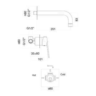 Fiore Kevon 81CR7527 Πλήρες Σύστημα Εντοιχιζόμενης Μπαταρίας Νιπτήρος, χρωμέ 2