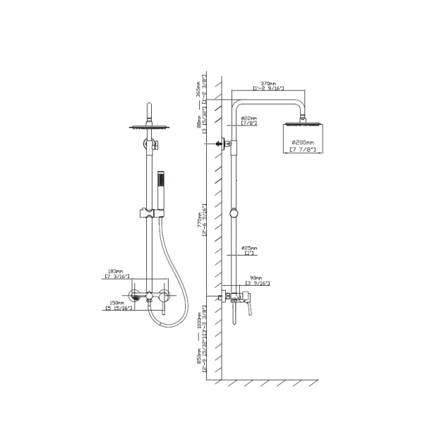 Στήλη ντους με μπαταρία Artemis χρωμέ 3 ροών πλήρης με τηλέφωνο και βροχή