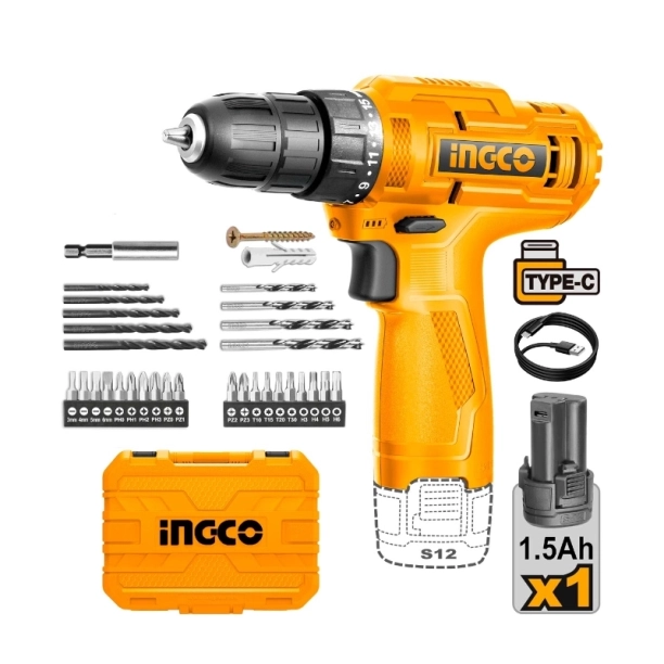 Ingco Εργαλεία Χειρός + Δραπανοκατσάβιδο Μπαταρίας 12V Σετ 89 τεμ. HKTHP10891