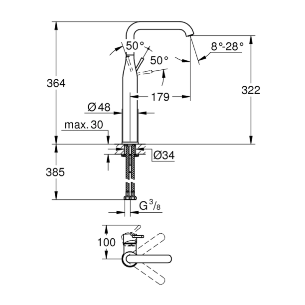Grohe Essence 24170001 Μπαταρία Νιπτήρος, χρωμέ