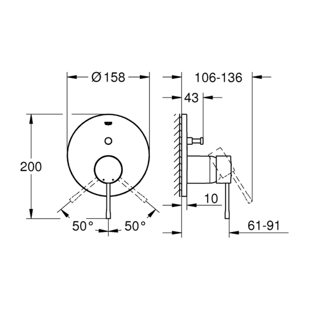 Grohe Essence 24167001 Εξωτερικά Μέρη Εντοιχιζόμενης Μπαταρίας Λουτρού, χρωμέ