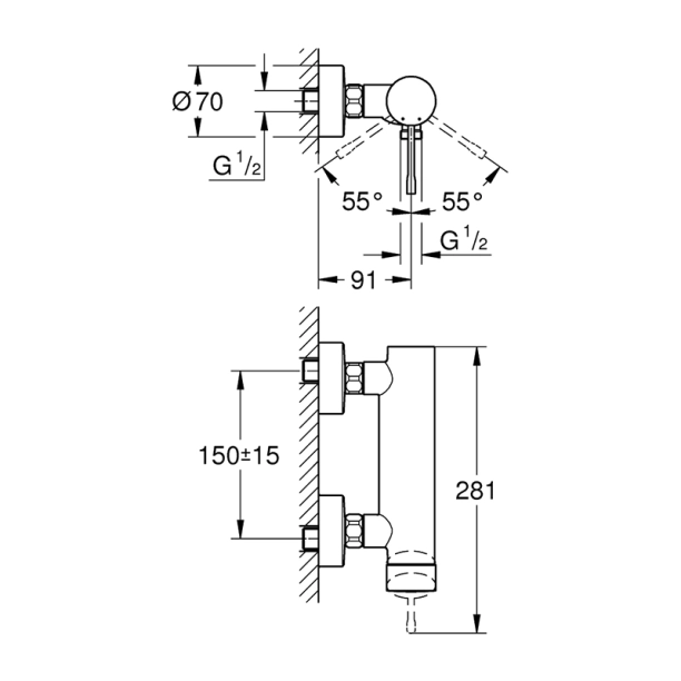 Grohe Essence 25252001 Μπαταρία Ντους - Κορμός, χρωμέ