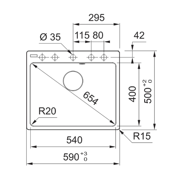 Franke Centro 2.0 610/210-54 Γρανιτένιος Νεροχύτης Ένθετος 59x50 cm, Slate Grey