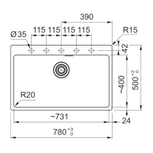 Franke Centro 2.0 610/210-73 Γρανιτένιος Νεροχύτης Ένθετος 78x50 cm, Onyx 2