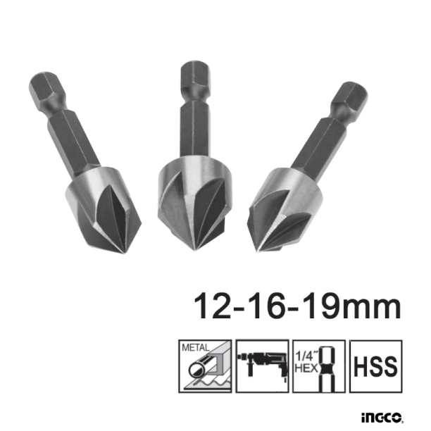 ingco Φρέζες Μετάλλου 1/4 HEX 12-16-19mm Σετ 3...