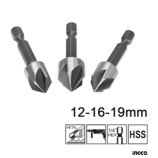 ingco Φρέζες Μετάλλου 1/4 HEX 12-16-19mm Σετ 3 τεμ DBCS0031
