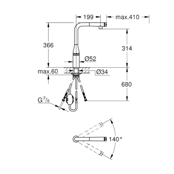 Μπαταρία κουζίνας Essence Smartcontrol ντους Brushed hard Graphite
