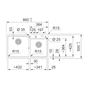 Νεροχύτης γρανιτένιος Urban UBG 86x50cm Onyx 2 γούρνες 2