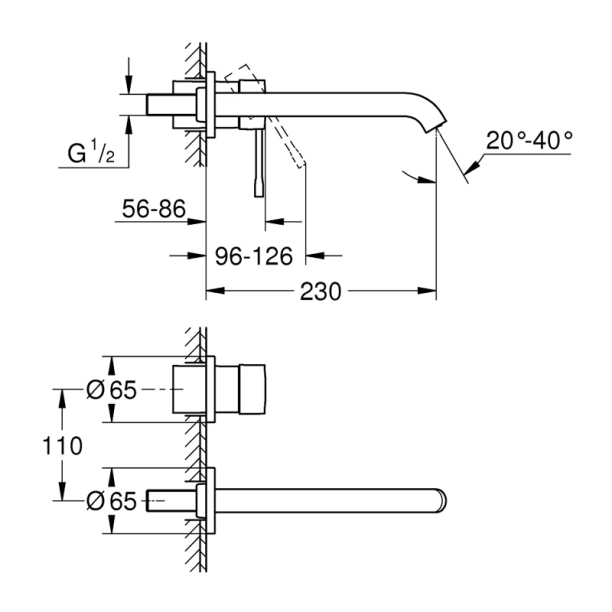 Grohe Essence 19967DC1 Εξωτερικά Μέρη Εντοιχιζόμενης Μπαταρίας Νιπτήρος, Supersteel